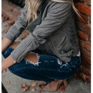 Vici Biker Babe Faux Suede + Cotton Jacket - Grey